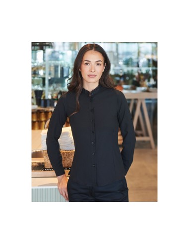 H-H593-Ladies Mandarin Shirt Roll Tab Sleeve